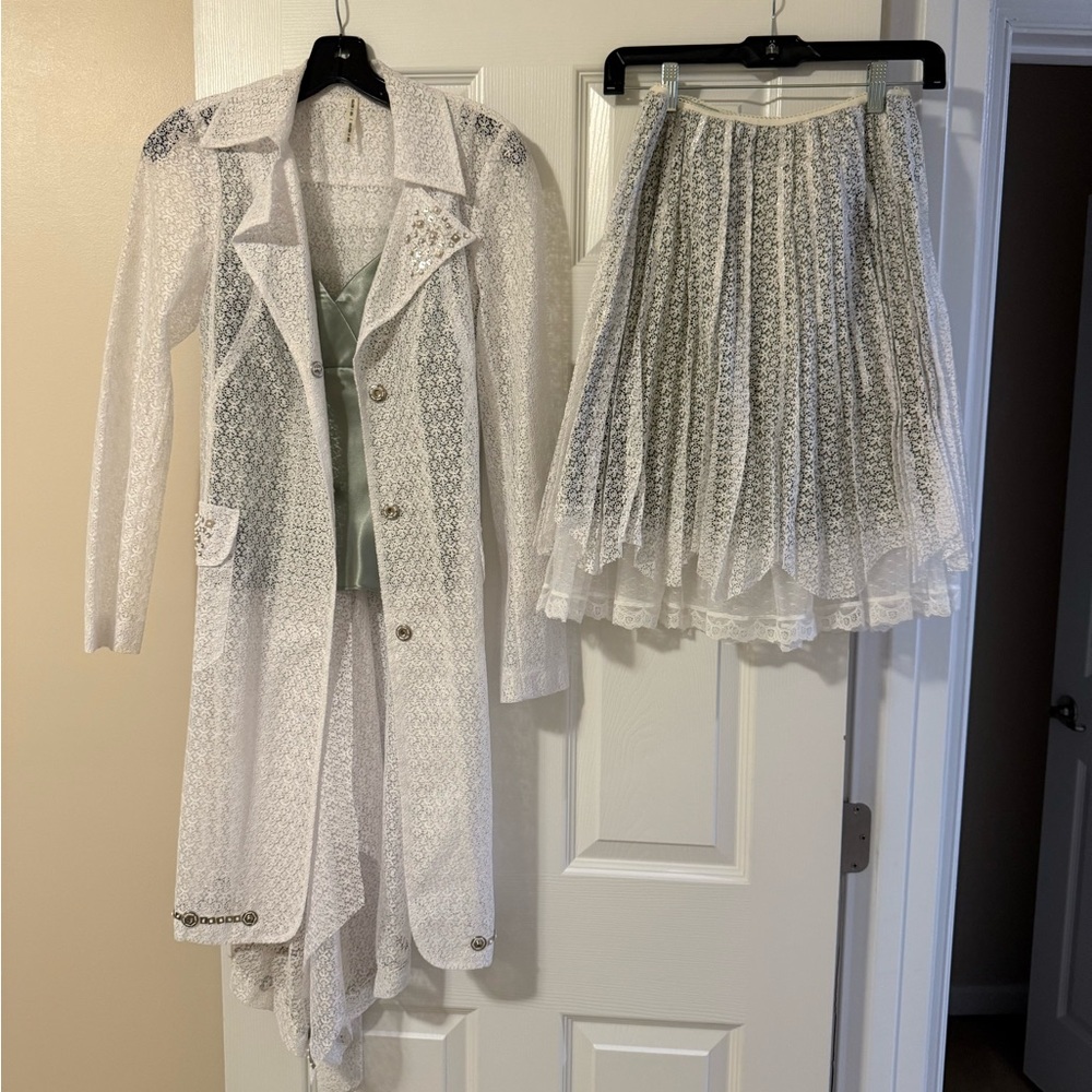 White embroidered skirt and top coat size 2